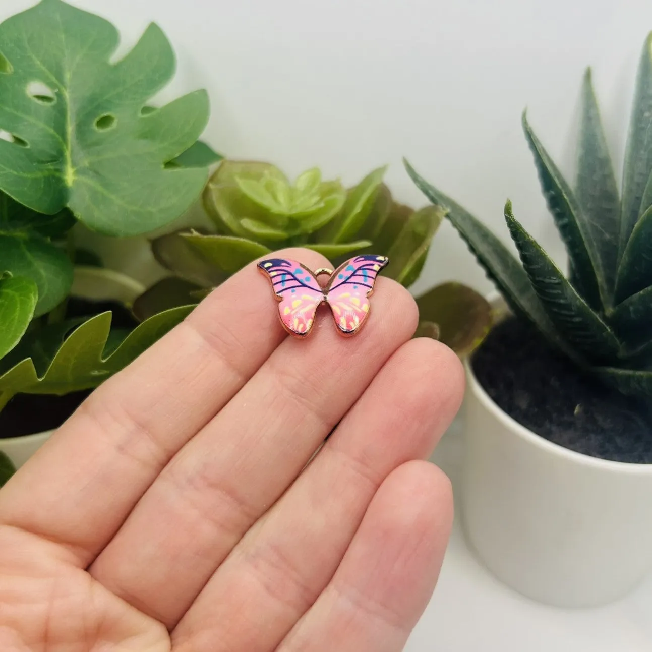 1, 4, 20 or 50 Pieces: Pink and Purple Enamel Butterfly Charms