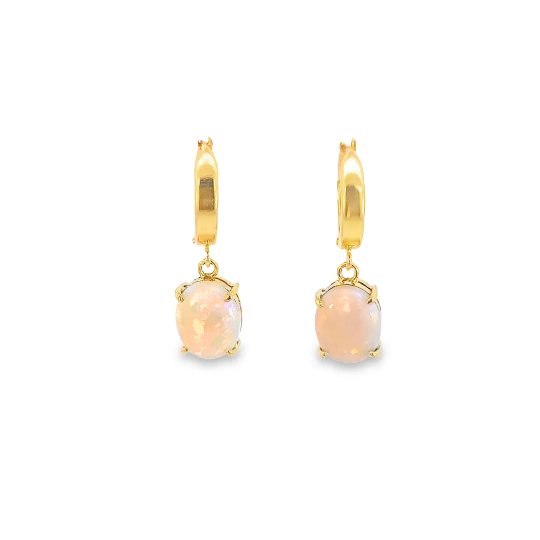 14kt Yellow Gold drop Huggie earrings with Red Dark Opal 2.8ct