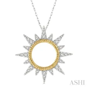 1/6 ctw Sun Motif Round Cut Diamond Pendant With Chain in 10K White and Yellow Gold