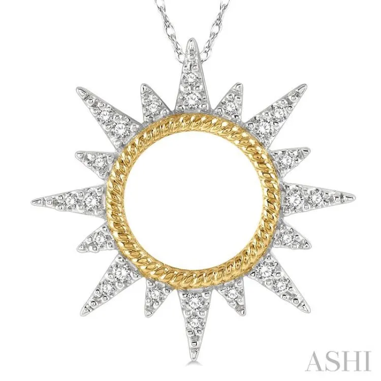 1/6 ctw Sun Motif Round Cut Diamond Pendant With Chain in 10K White and Yellow Gold