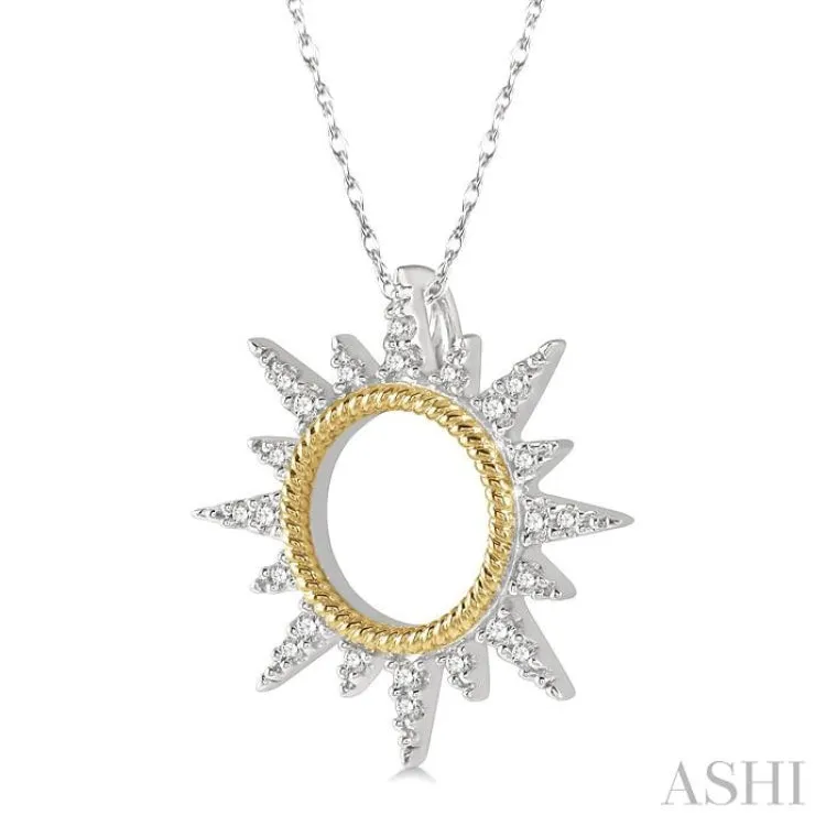 1/6 ctw Sun Motif Round Cut Diamond Pendant With Chain in 10K White and Yellow Gold