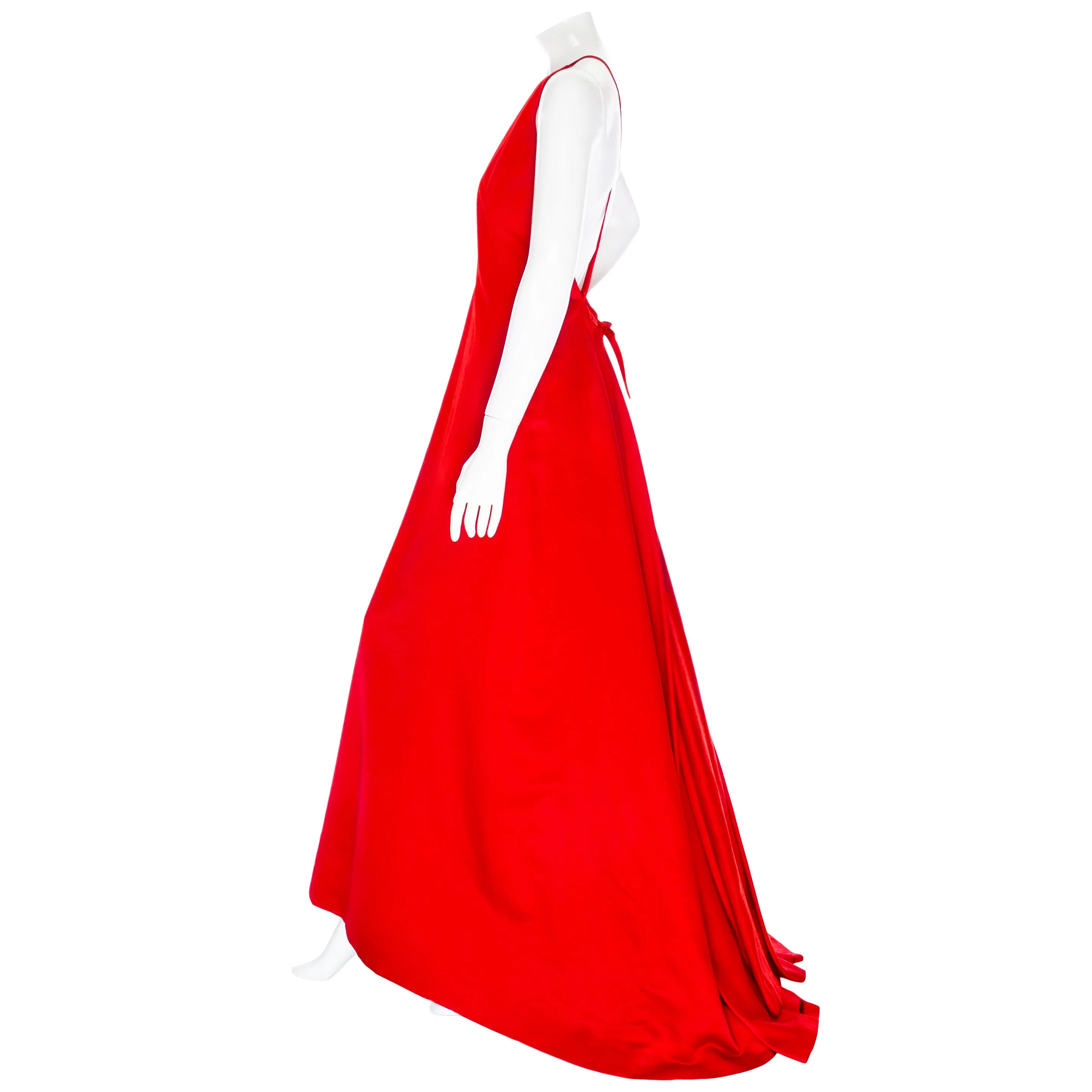 1990s Red Satin Crew Neck Bow Back Gown