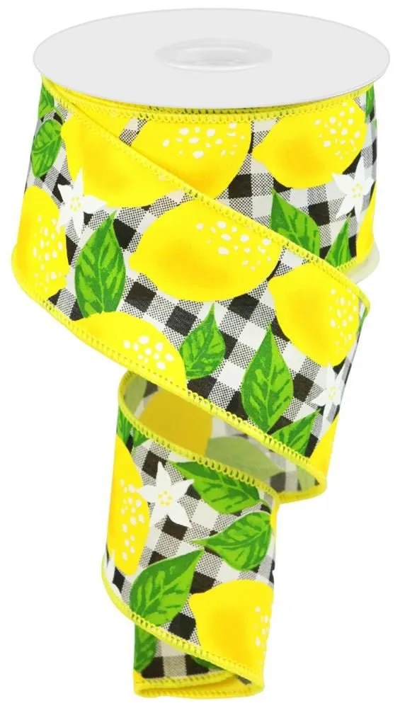 2.5" Lemon Check Ribbon: Black/White - 10yds