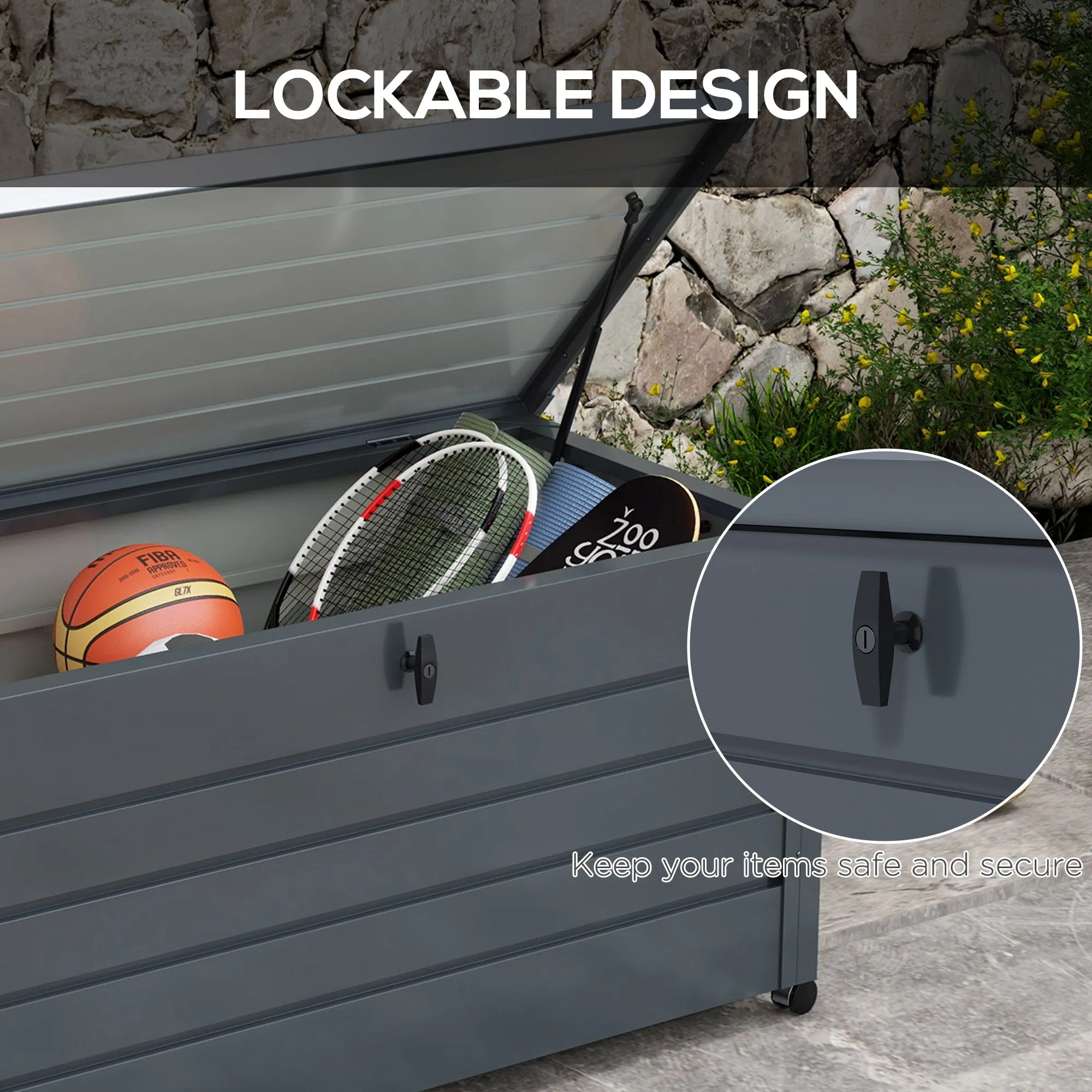 331L Outdoor Storage Box Waterproof with Wheels and Lock