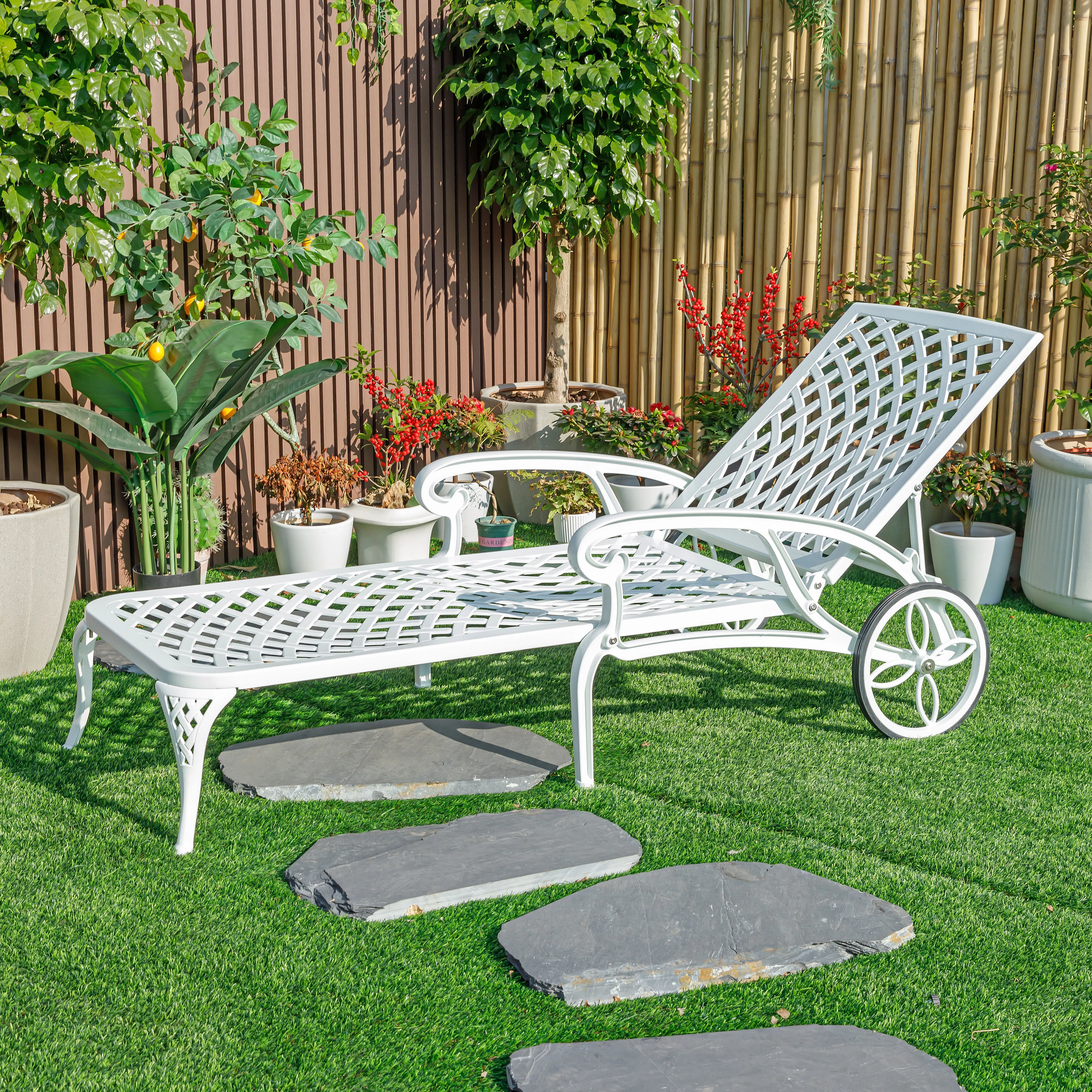 78663-WT -  Pure Elegance- White Cast Aluminium Garden Bench for Outdoor Tranquility