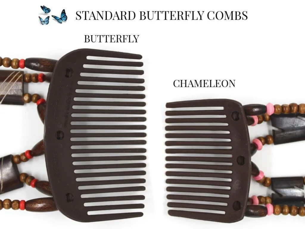 African Butterfly Chameleon Hair Comb - Ndebele Brown 90