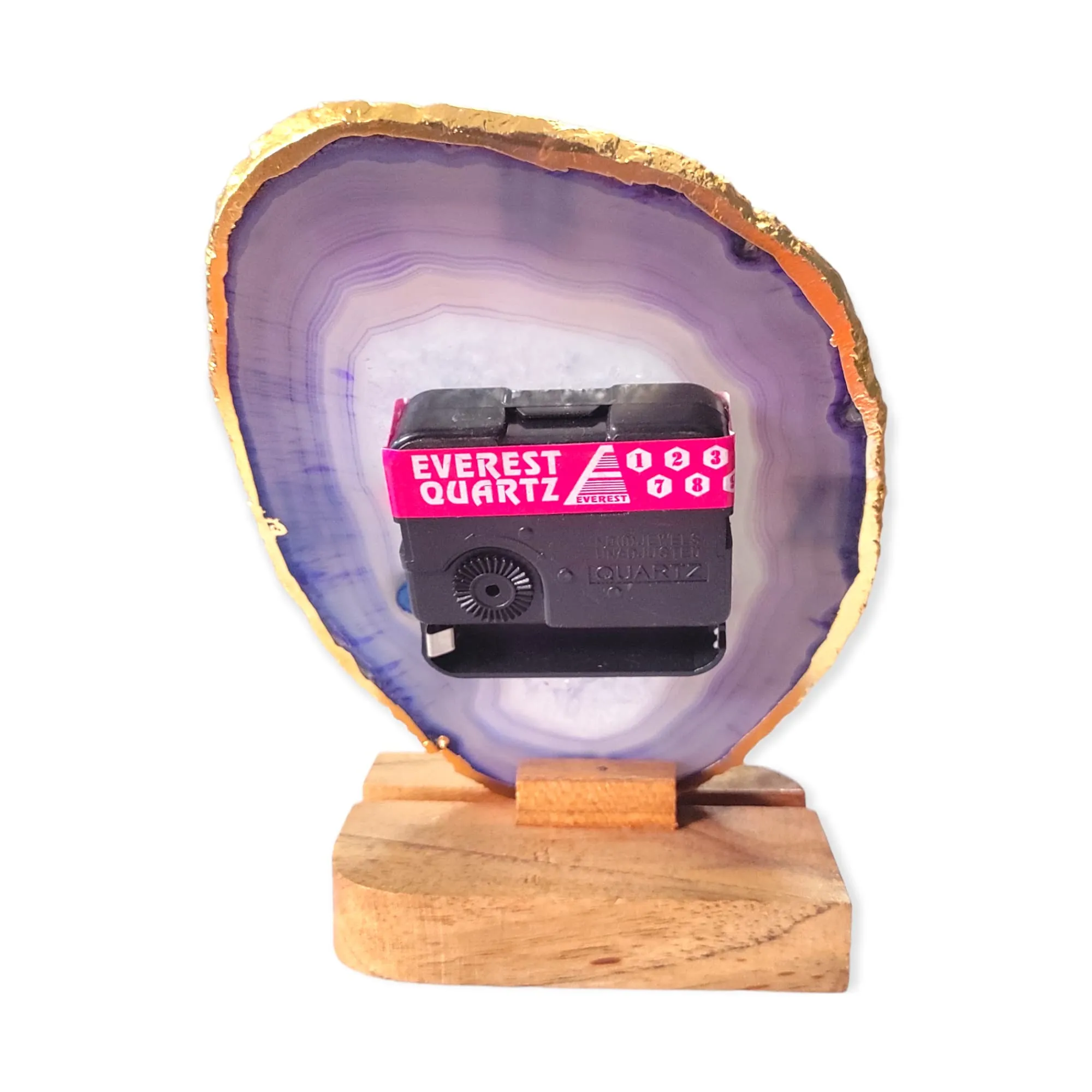 Agate Table Clock with Wooden Stand #05