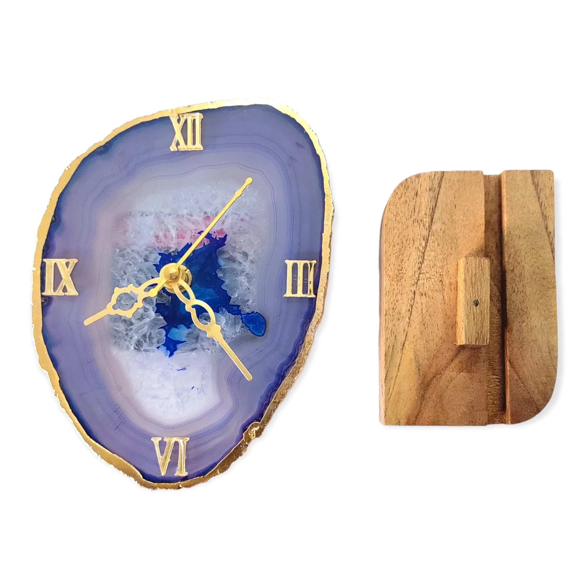 Agate Table Clock with Wooden Stand #05