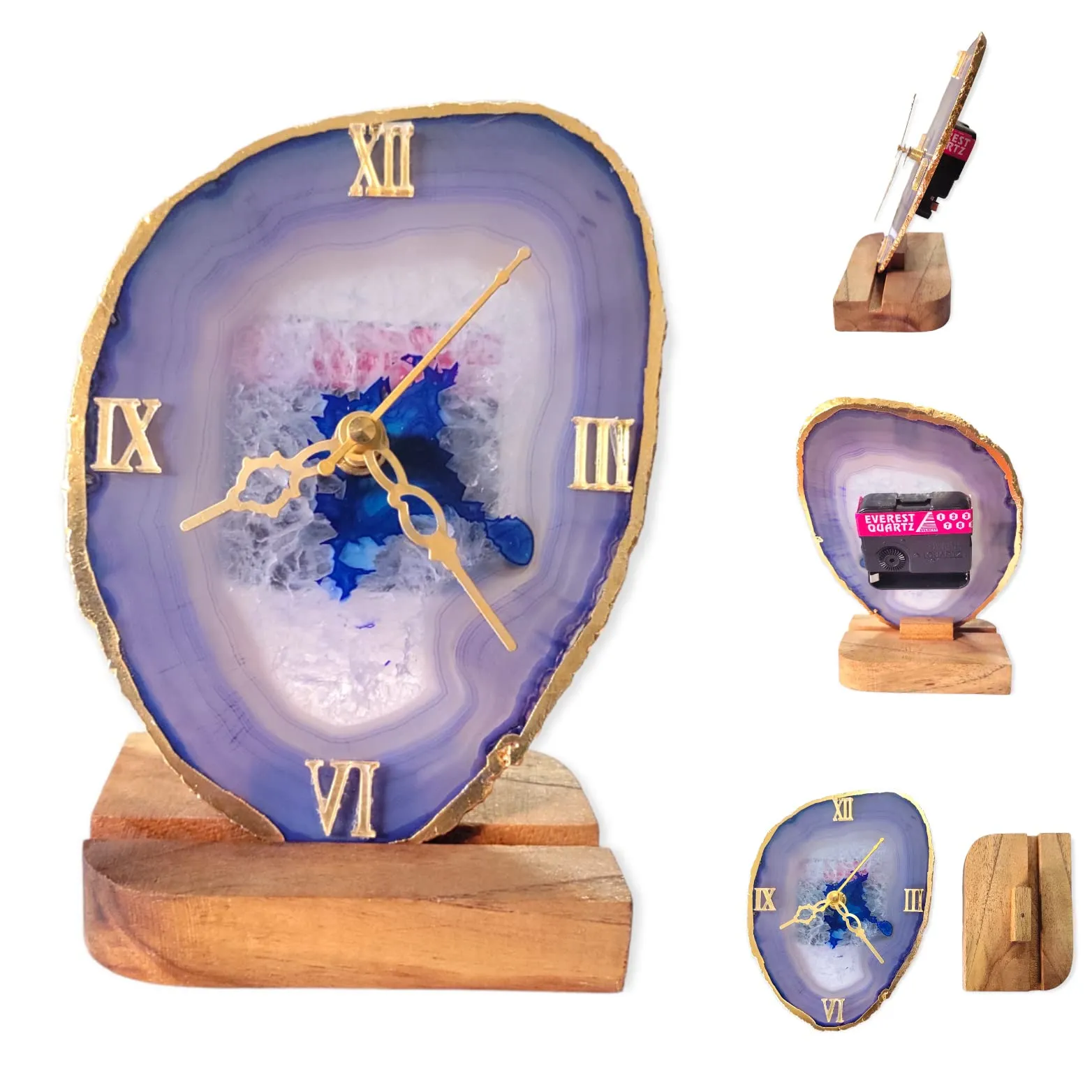 Agate Table Clock with Wooden Stand #05