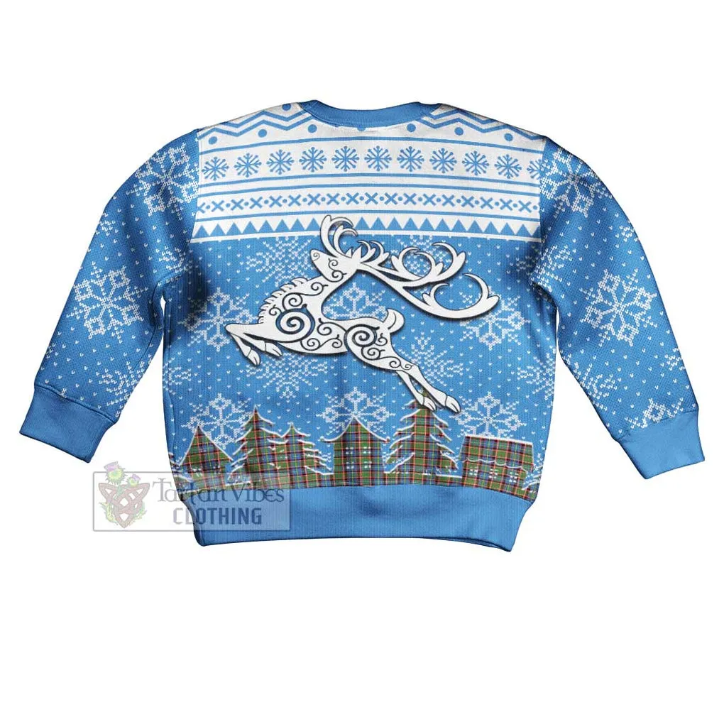 Aikenhead Clan Christmas Kid Ugly Sweater with Tartan and Celtic Reindeer Style