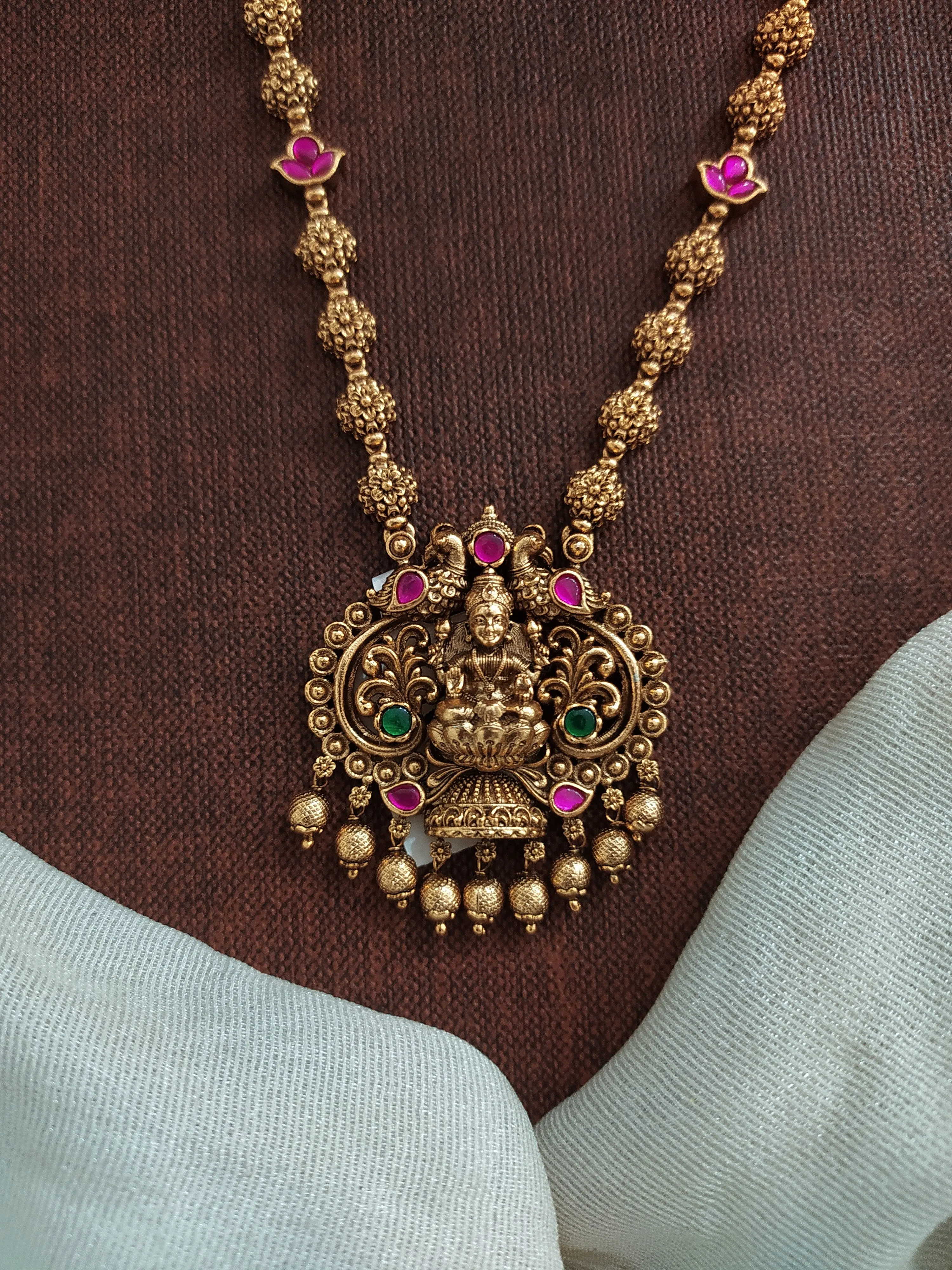 Antique Lakshmi Mala Set with Jadau Kundan Stones & Matching Studs