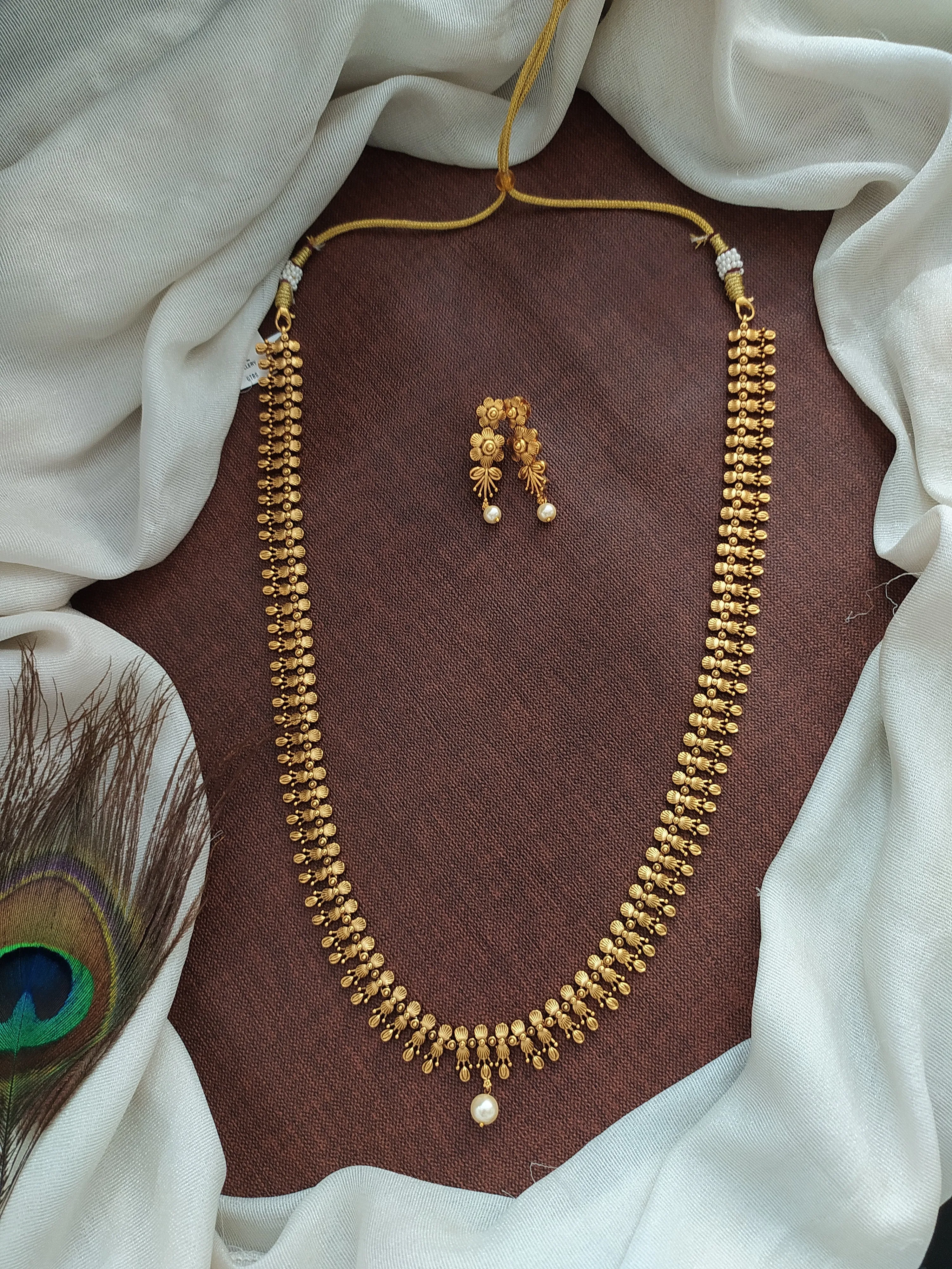 Antique Plain Long Haram Set ~ Kerala Inspired Jewels with Matching Earrings