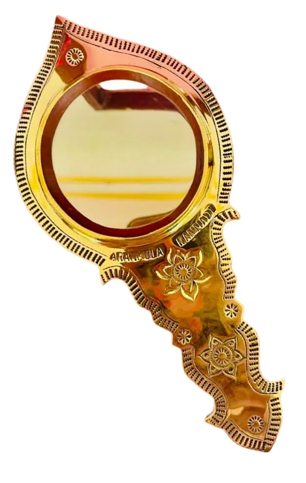 Aranmula Handcrafted Brass Mirror with Floral Motifs, 25 cm Diameter