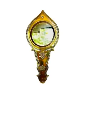 Aranmula Handcrafted Brass Mirror with Floral Motifs, 25 cm Diameter