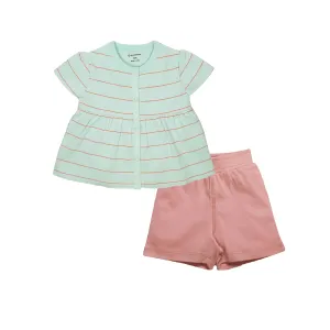 Baby Top And Bottom Set - Stripes - Girls - Aqua