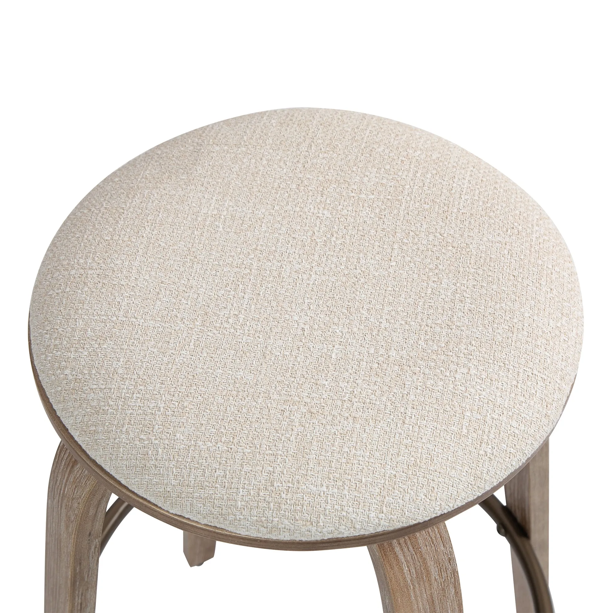 Beatus Beige Woven Fabric Counter Stool with Natural Wood Legs