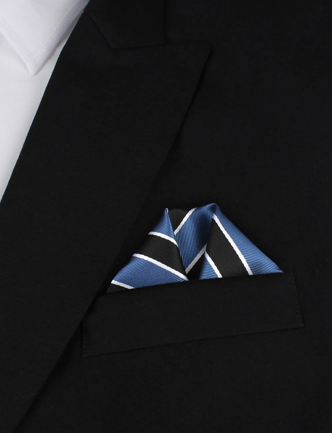 Black Blue White Striped Pocket Square