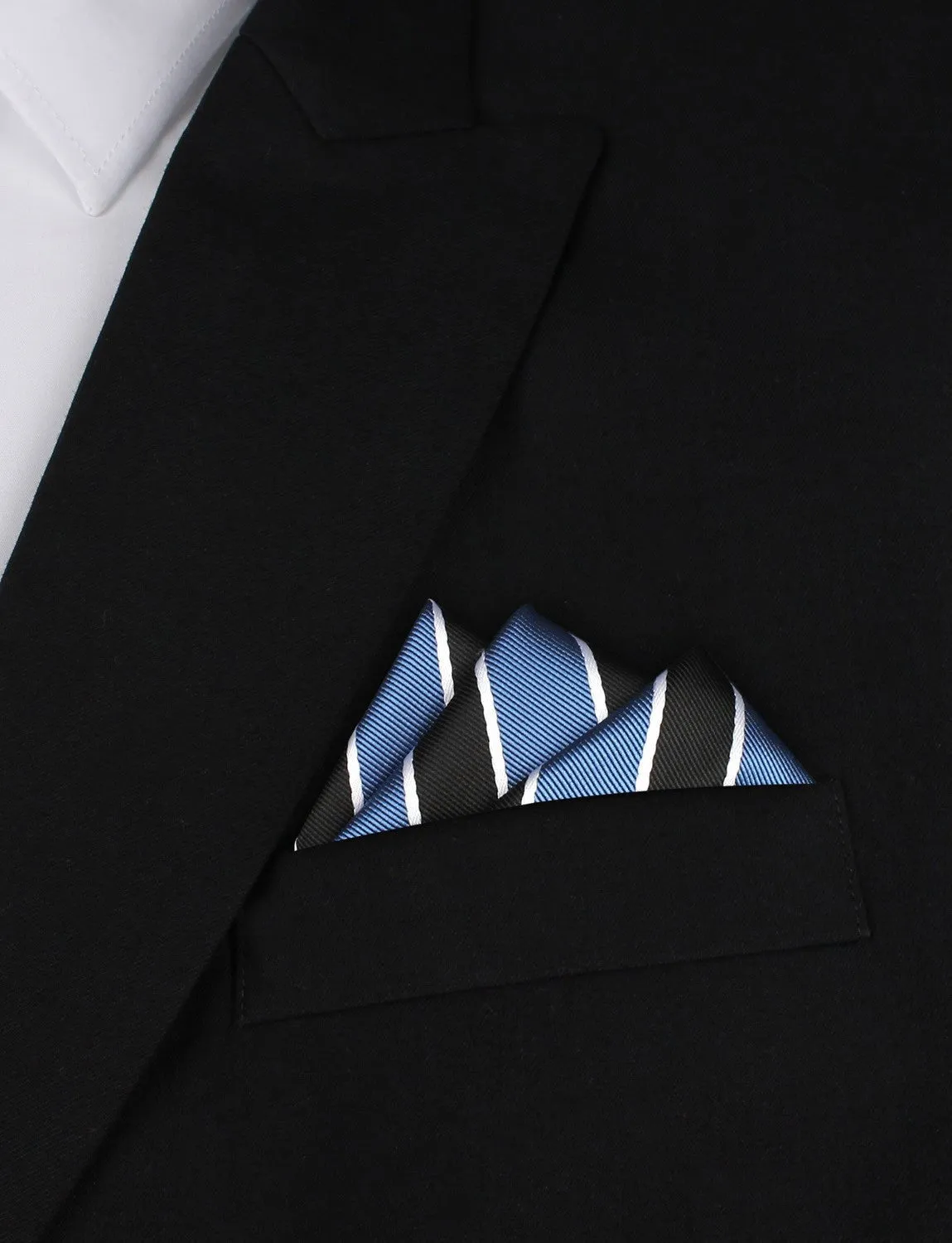 Black Blue White Striped Pocket Square