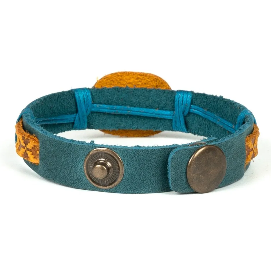 Blue and Yellow Leather Bracelet “Tryzub”