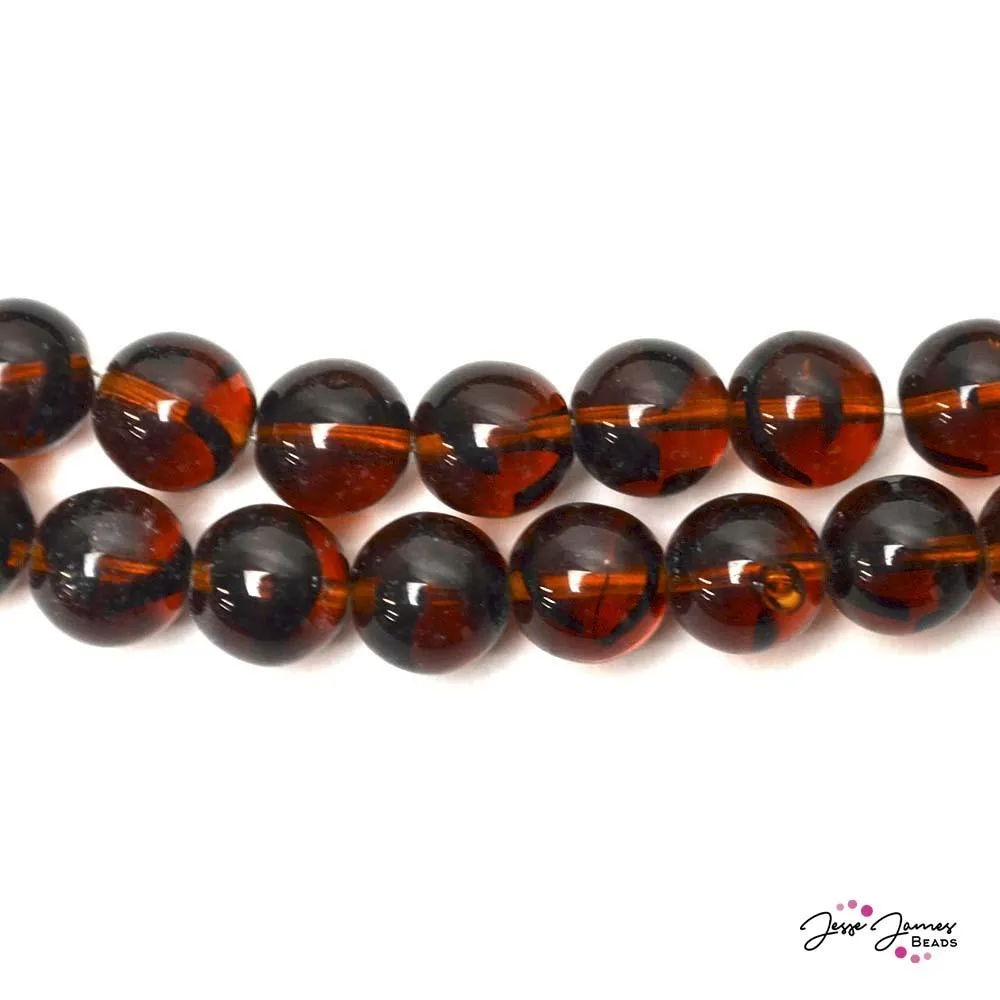 Brown & Black Striped Big Boy 12mm Czech Glass Round Druk Beads