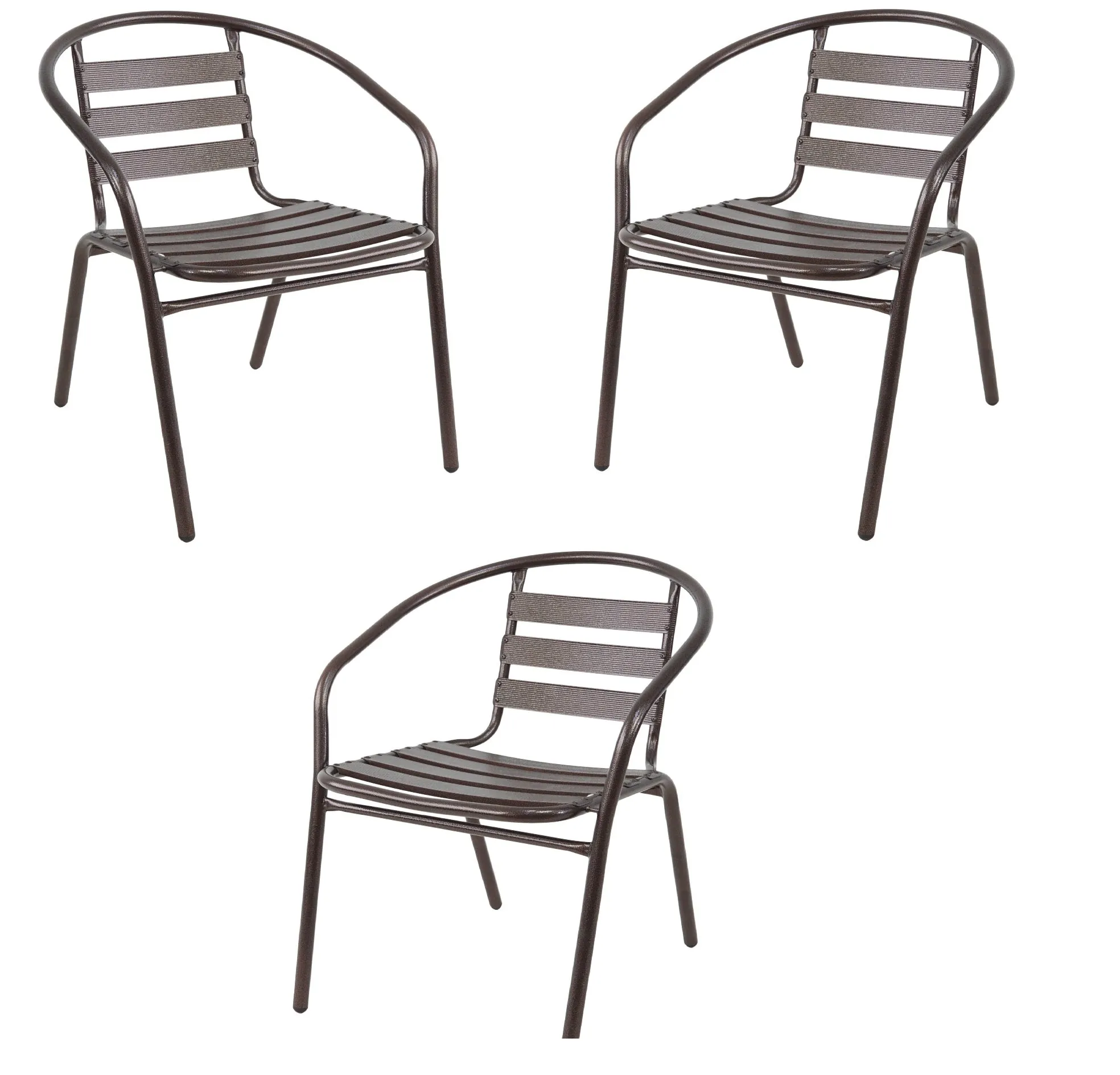 BTExpert Indoor Outdoor Set of 2 Bronze Restaurant Metal Aluminum Slat Stack Chairs Lightweight