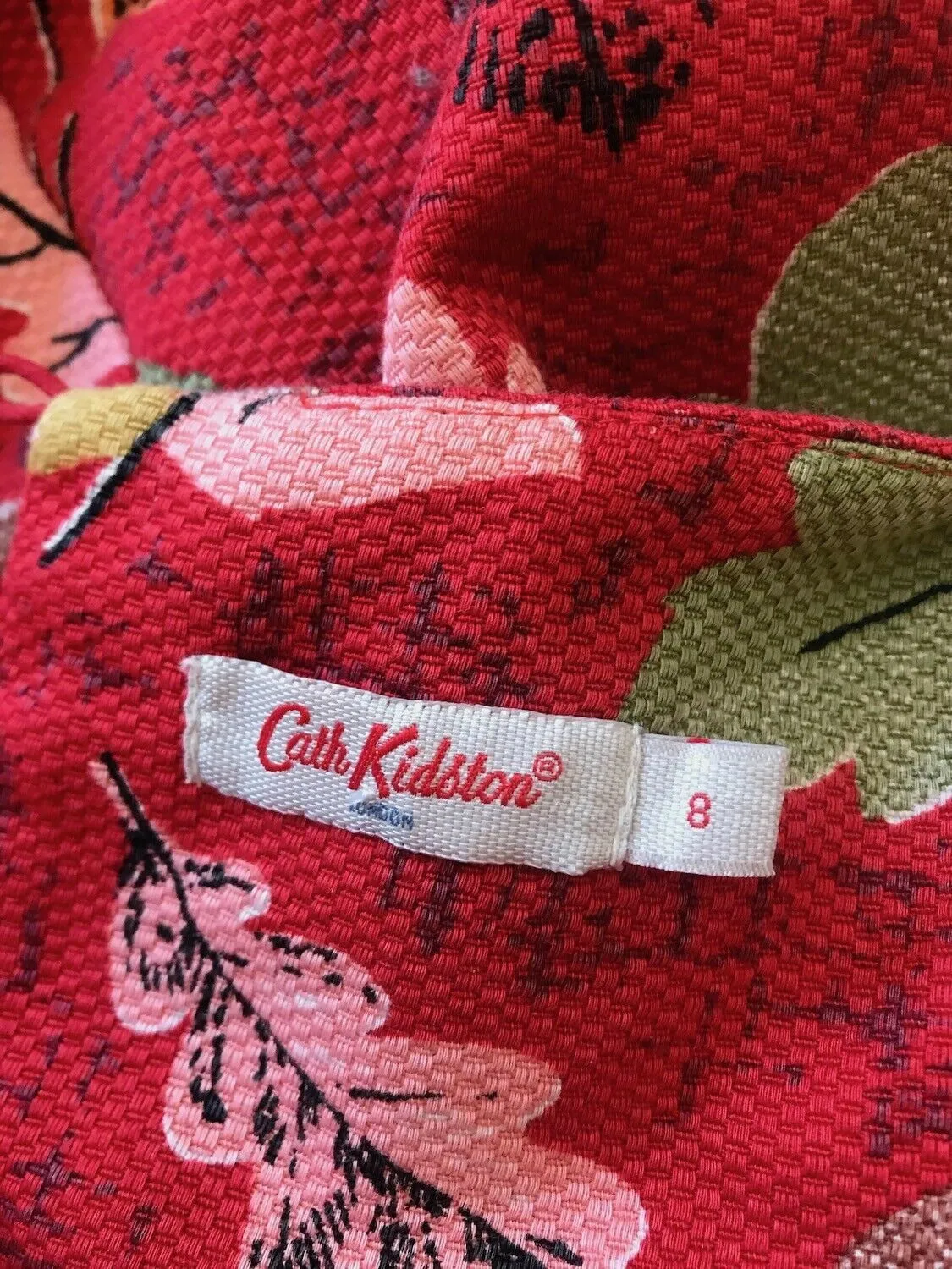 Cath Kidston Women's Red Leaf Print Cotton Dress UK 8 US 4 EU 36