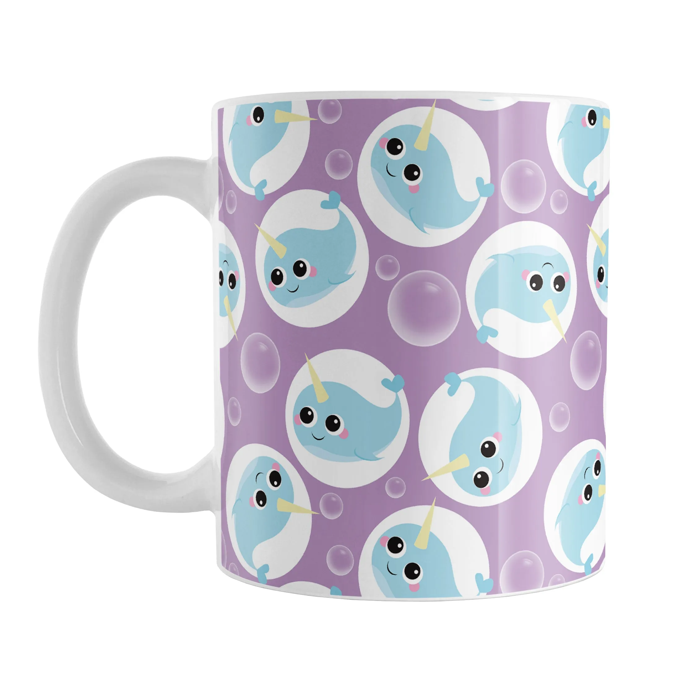 Cute Purple Narwhal Bubble Pattern Mug