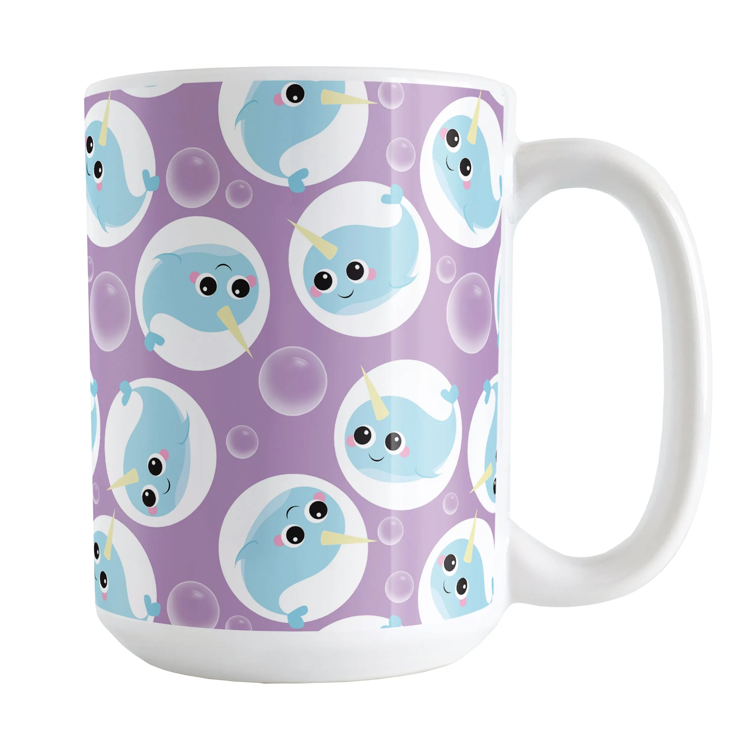 Cute Purple Narwhal Bubble Pattern Mug