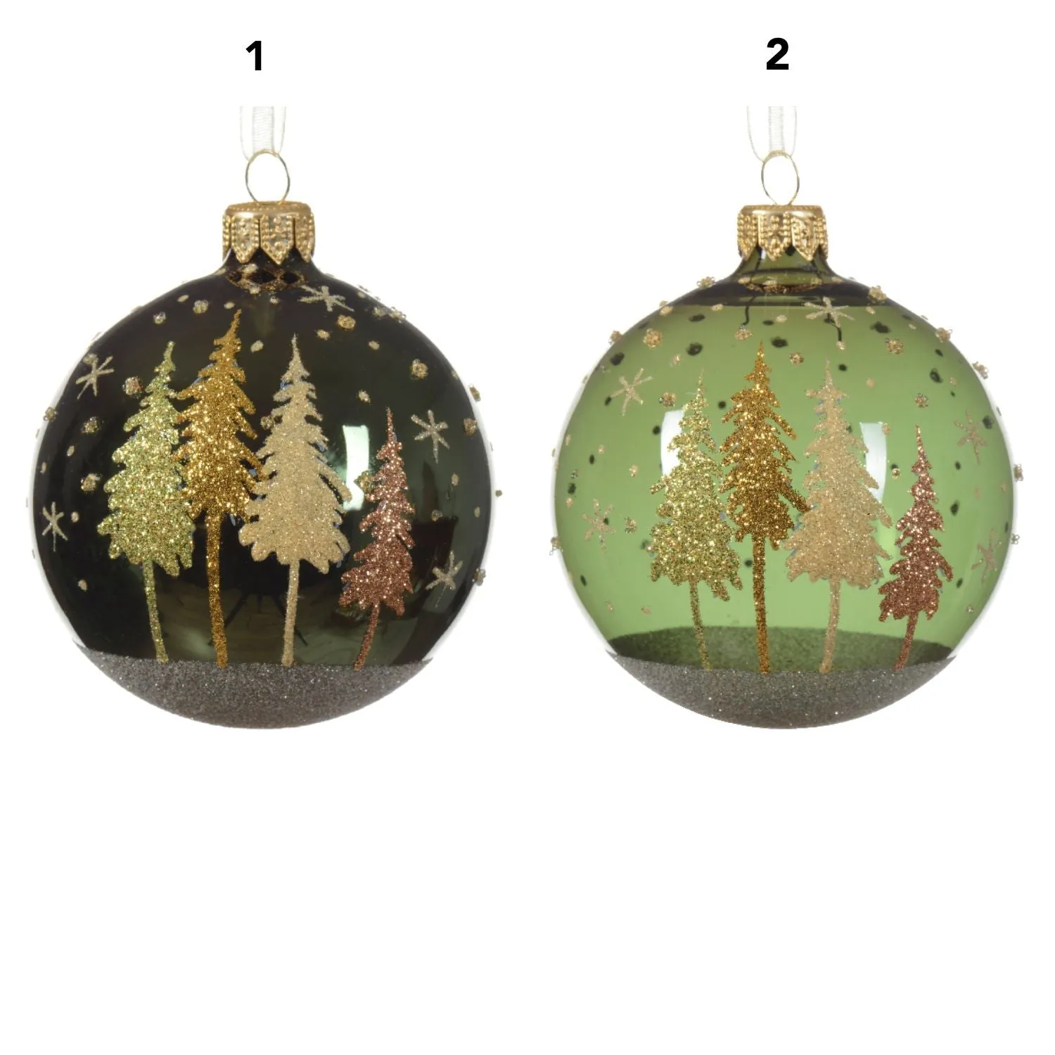 Decoris 8cm Shiny-Clear Trees Glass Bauble (Choice of 2)