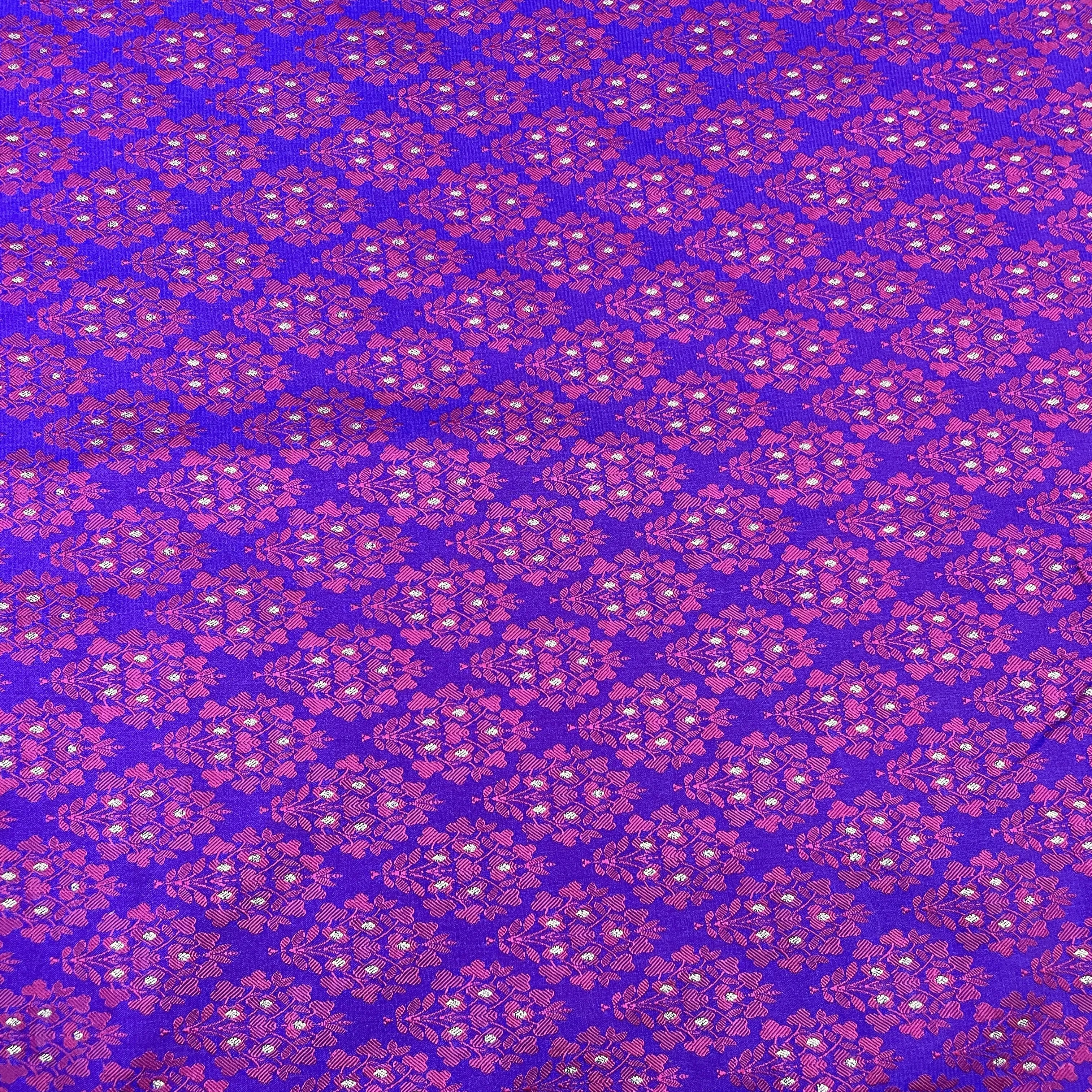 Exclusive Purple Pink Traditional Print Tanchui Jamewar Silk Fabric