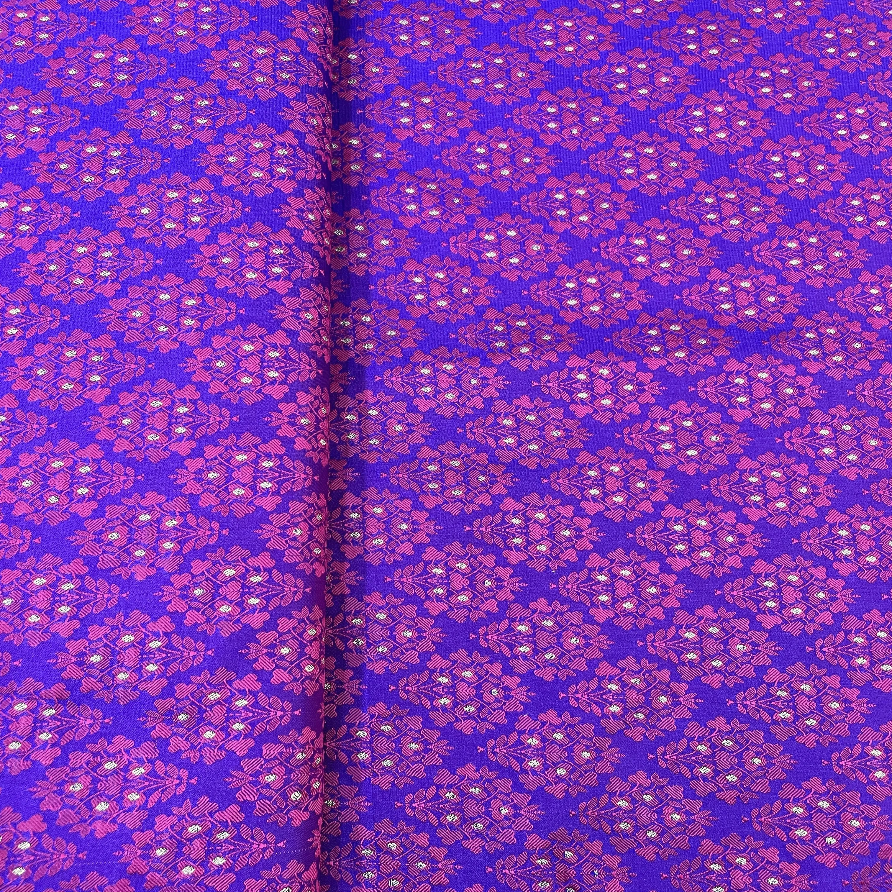 Exclusive Purple Pink Traditional Print Tanchui Jamewar Silk Fabric