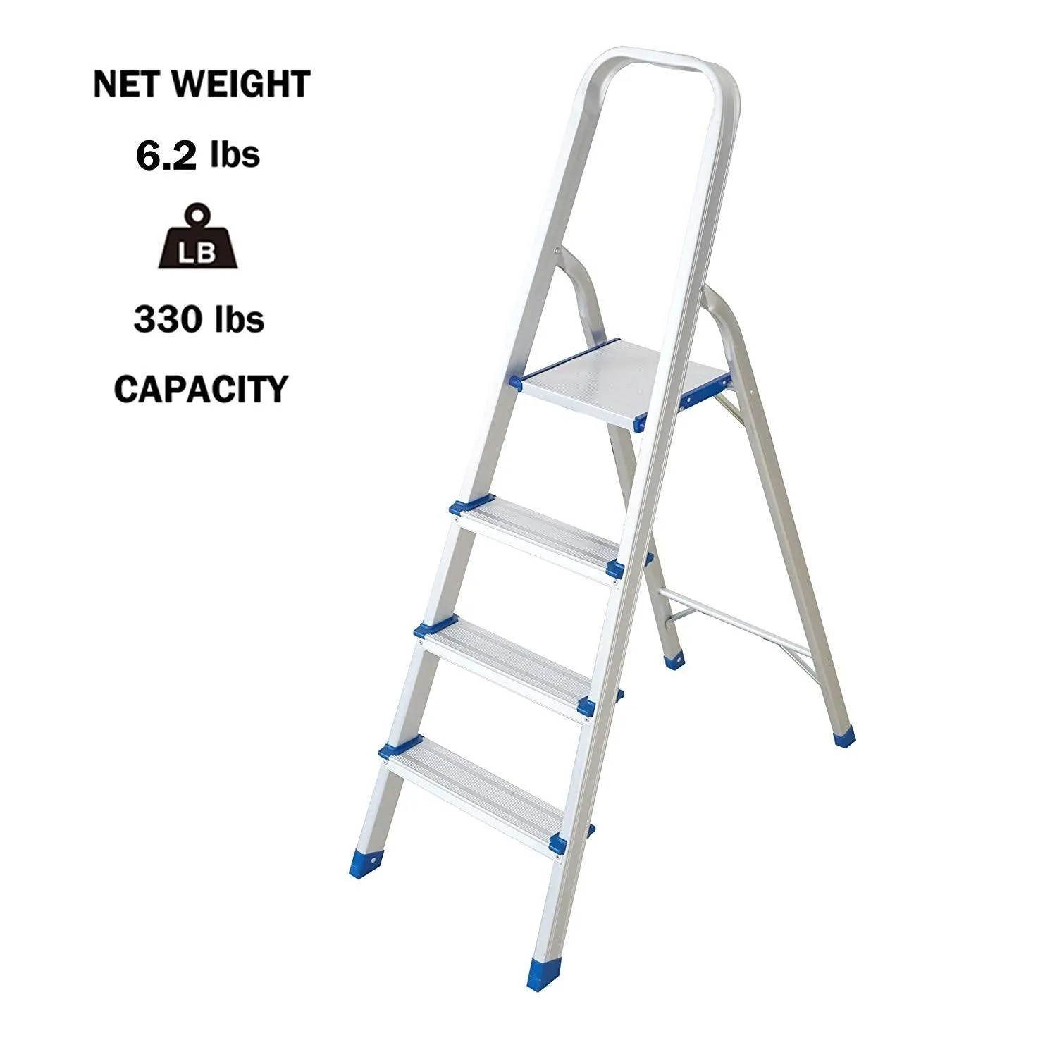 Foldable Lightweight Aluminum 4 Step Ladder with Anti-Slip, Household