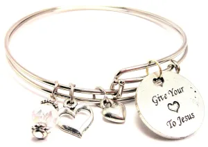 Give Your Heart To Jesus Expandable Bangle Bracelet Set