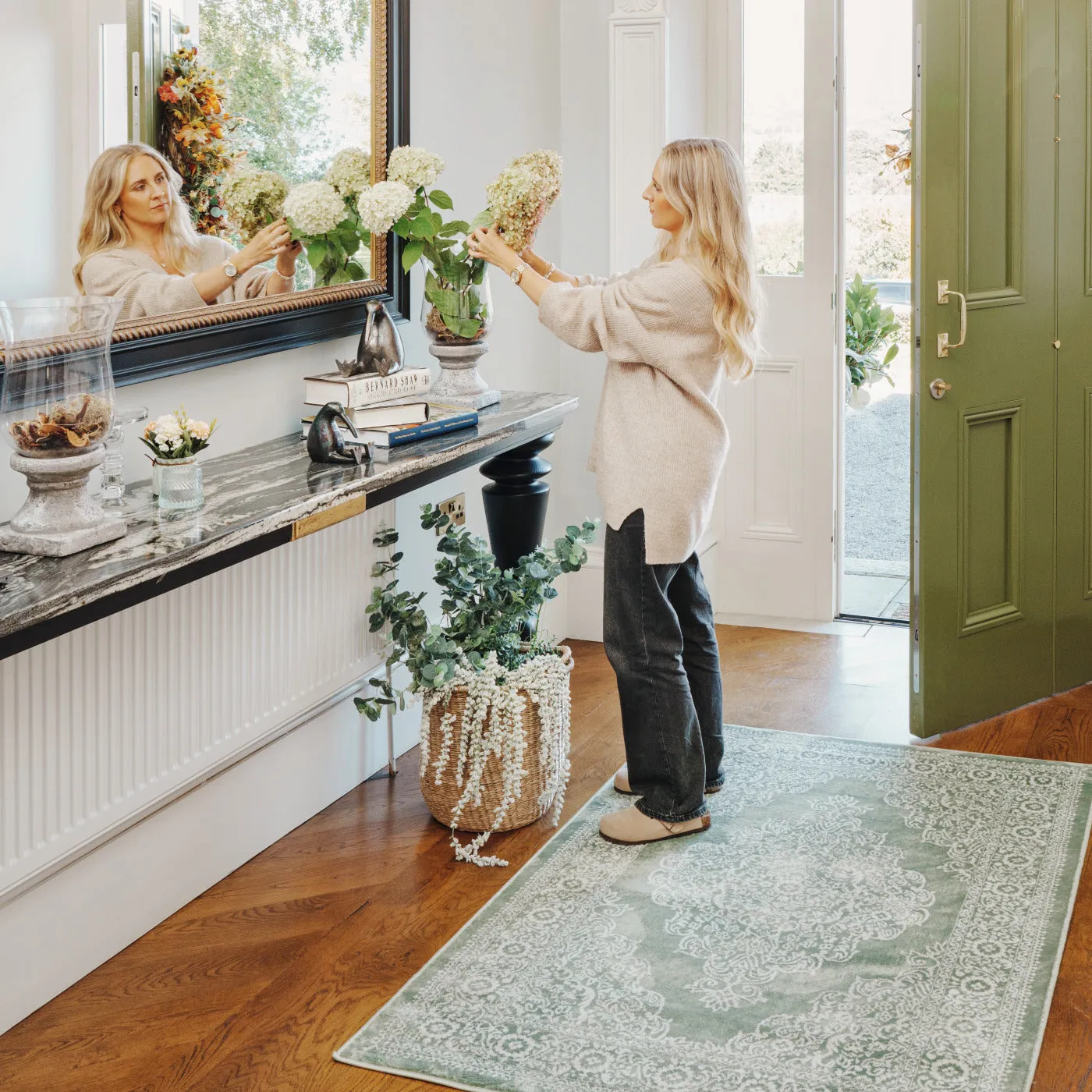 Green Ornate Medallion Rug - Jamila