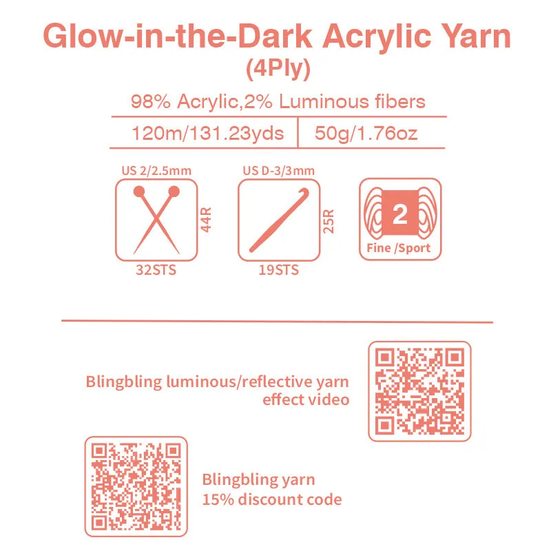 Halloween pumpkin color acrylic glow-in-the-dark yarn (red glow-in-the-dark effect)