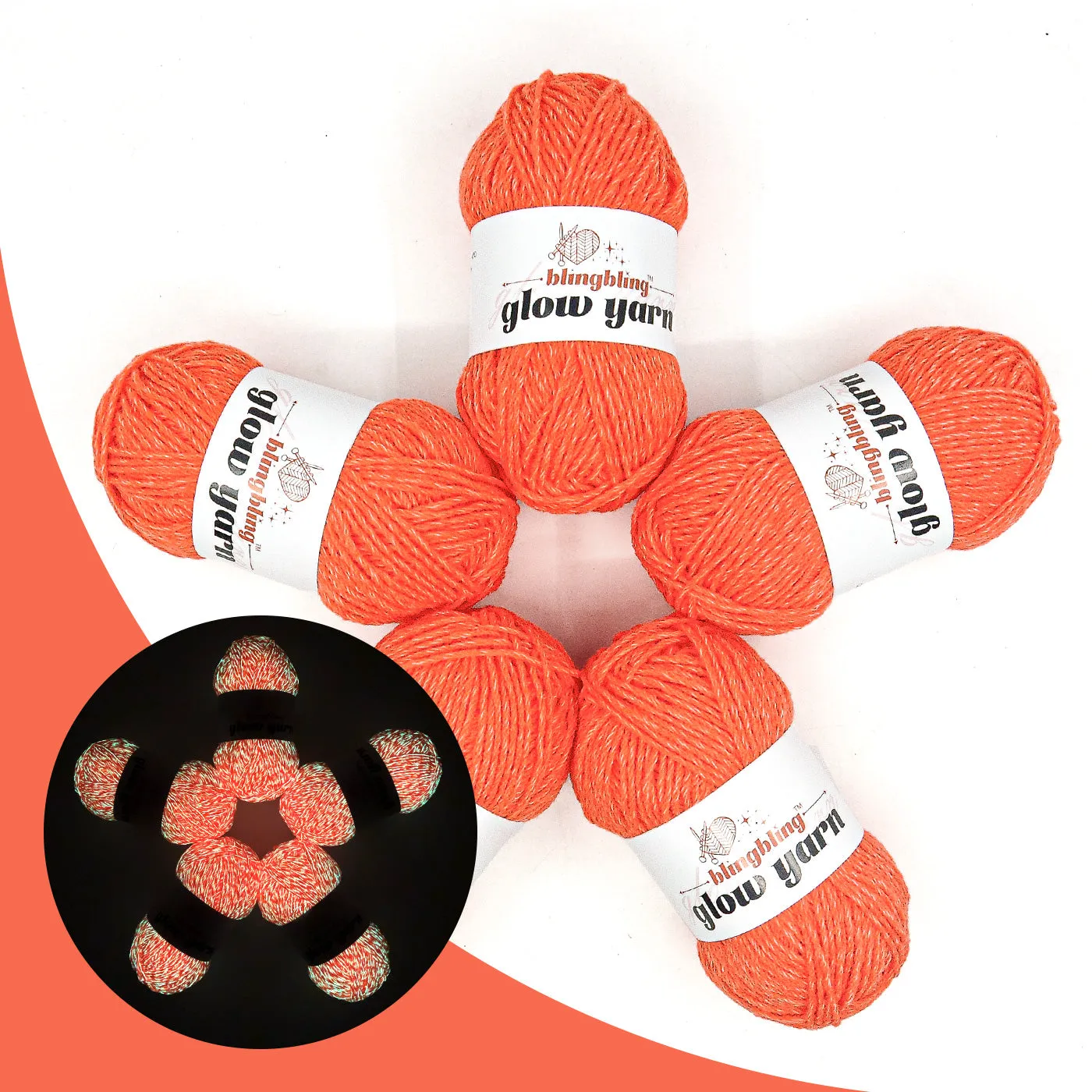 Halloween pumpkin color acrylic glow-in-the-dark yarn (red glow-in-the-dark effect)