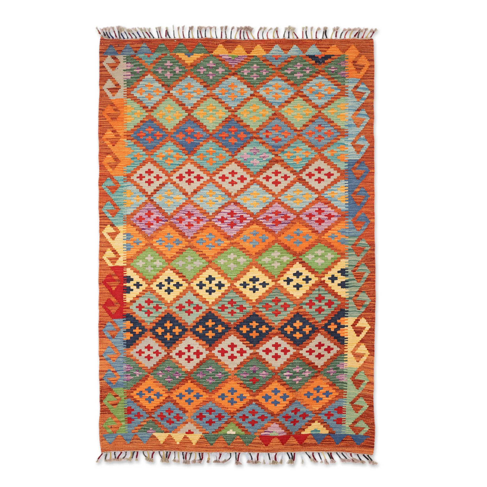 Handwoven Geometric Wool Area Rug in Vibrant Hues (3.5x5) - Sweet Mosaic | NOVICA