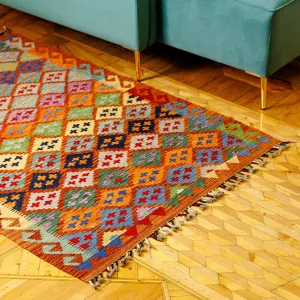 Handwoven Geometric Wool Area Rug in Vibrant Hues (3.5x5) - Sweet Mosaic | NOVICA