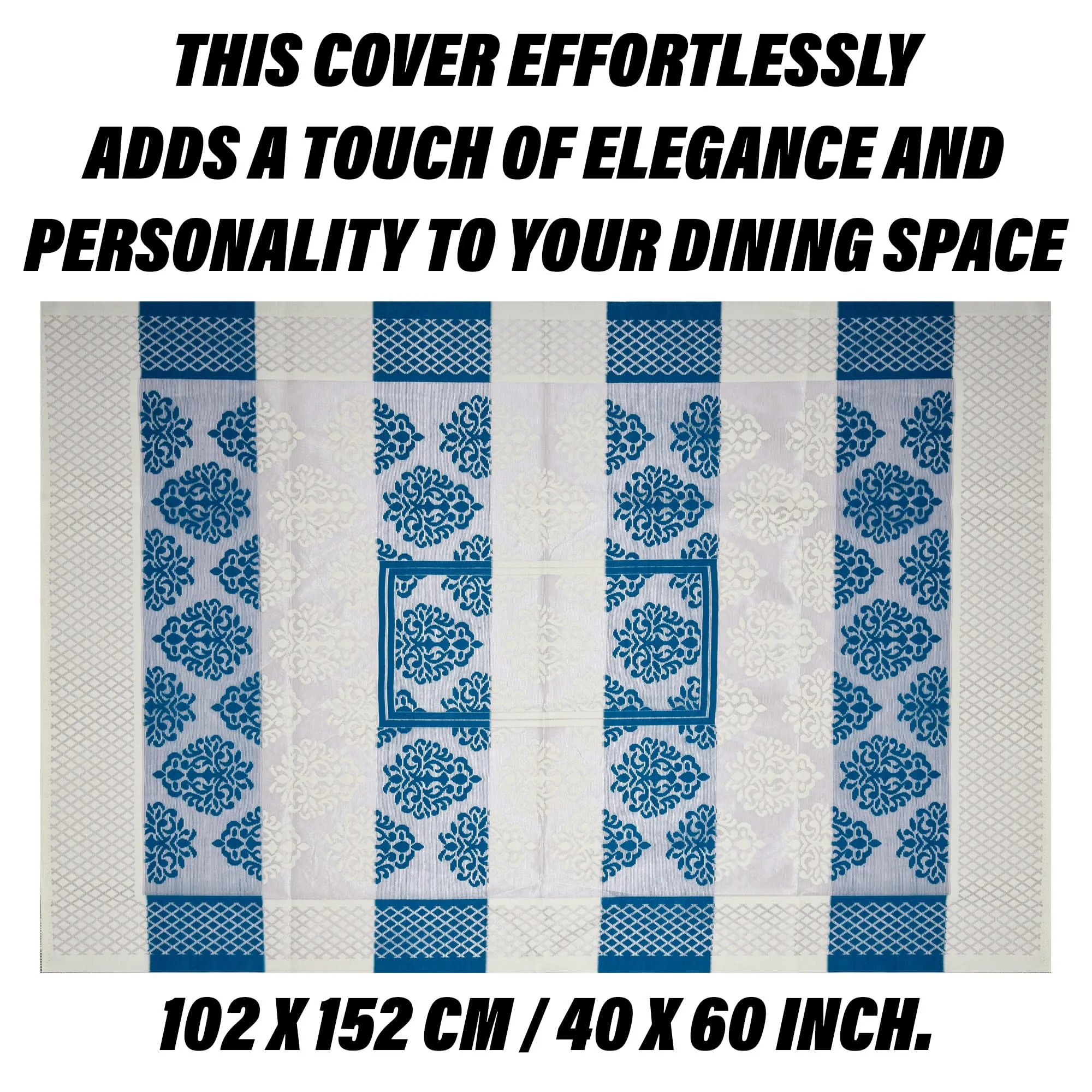 Heart Home Center Table Cover | Kitchen Dining Tablecloth | 4 Seater Center Table Cover | Center Table Cover for Hall Décor | Blue Star Patta Net Tablecloth | CTC | 60x40 | Cream