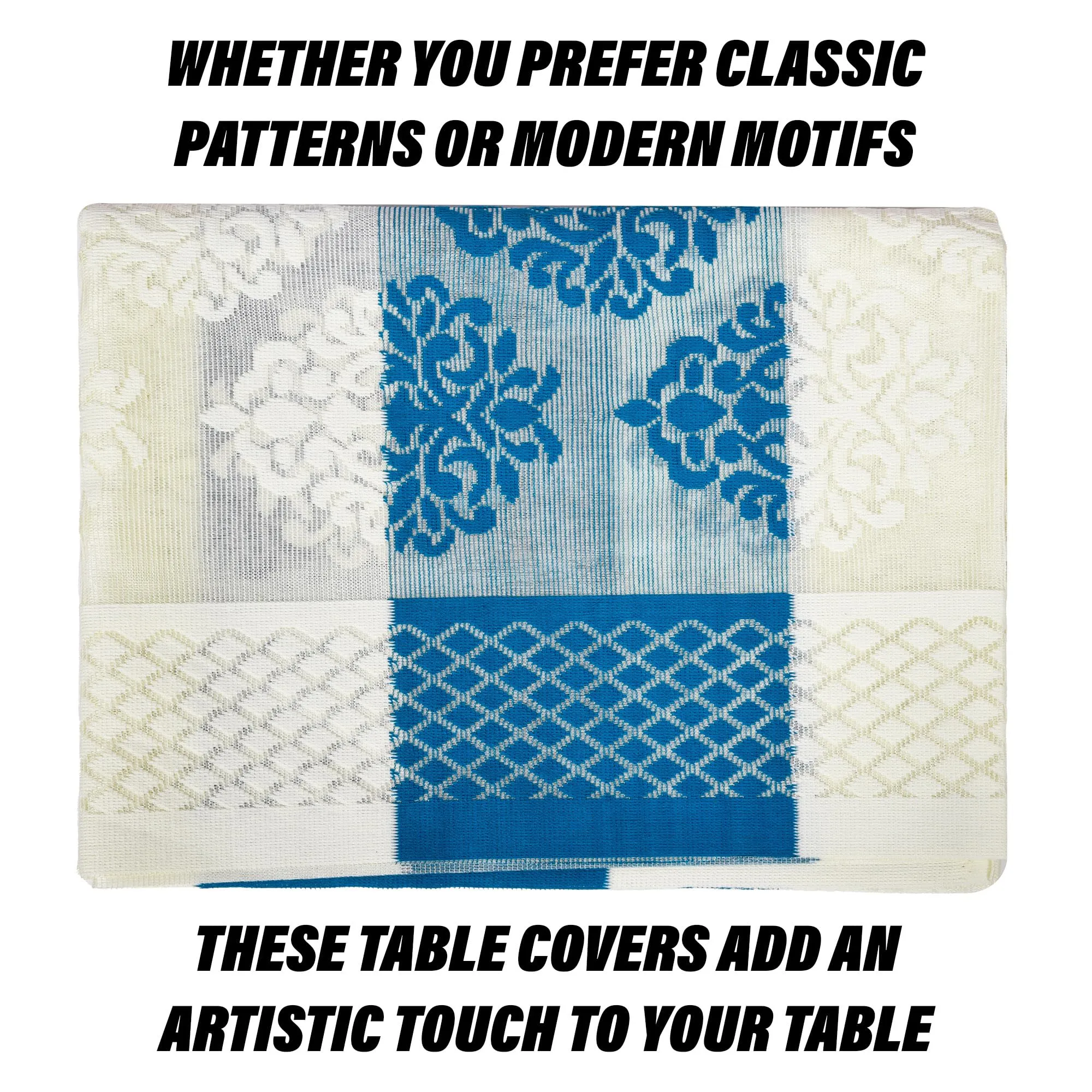 Heart Home Center Table Cover | Kitchen Dining Tablecloth | 4 Seater Center Table Cover | Center Table Cover for Hall Décor | Blue Star Patta Net Tablecloth | CTC | 60x40 | Cream