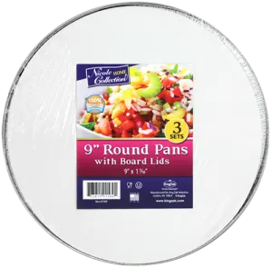 Heavy Duty Aluminum Foil Round Pan With Board Lid 9.125" L X 9.125" W X 2.25" D [48 Count]