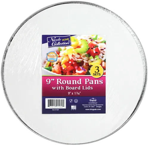 Heavy Duty Aluminum Foil Round Pan With Board Lid 9.125" L X 9.125" W X 2.25" D [48 Count]