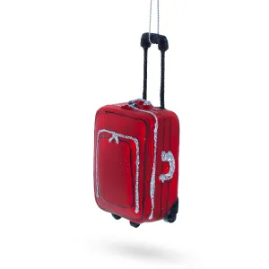 Jetsetter's Dream: Vintage Red Luggage - Blown Glass Christmas Ornament