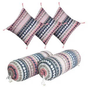 Kuber Industries Bolster Cover | Soft Cotton 2 Piece Bolster Cover Set | 3 Piece Square Cushion Cover Set | Zig Zag Design Bolster & Cushion Cover Set | Pack of 5 | Multicolor