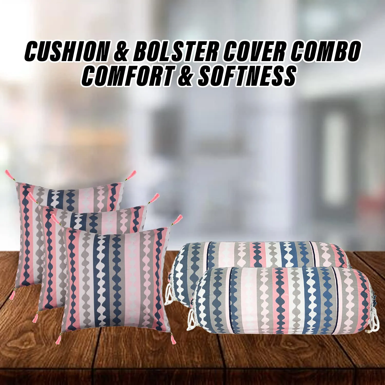 Kuber Industries Bolster Cover | Soft Cotton 2 Piece Bolster Cover Set | 3 Piece Square Cushion Cover Set | Zig Zag Design Bolster & Cushion Cover Set | Pack of 5 | Multicolor