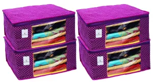 Kuber Industries Polka Dots 4 Piece Cotton 3 Layered Quilted Saree Cover, Purple-CTKTC21290