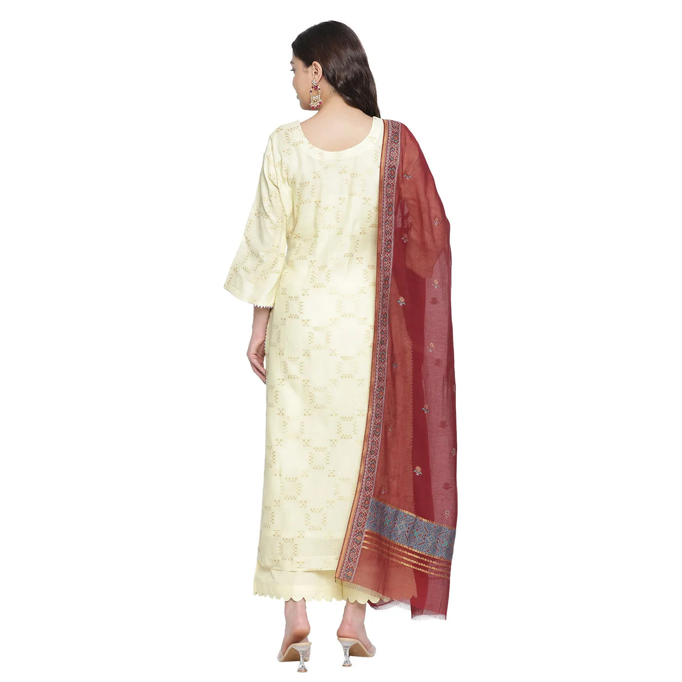 Lemon Woven Design Cotton Silk Blend Unstitched Suit Co-ords Set