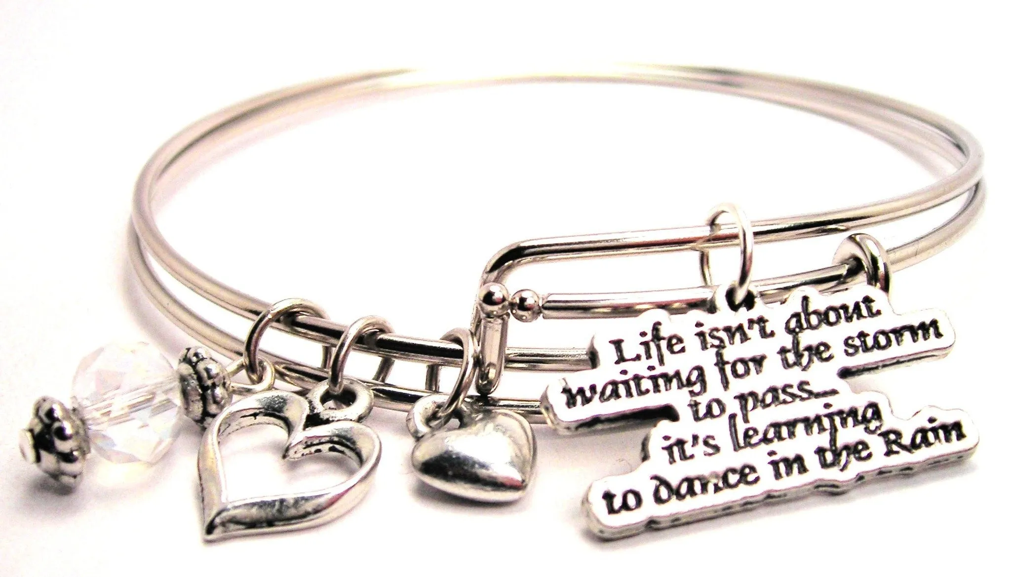 Life Isn't About Waiting For The Storm To Pass Its Learning To Dance In The Rain Expandable Bangle Bracelet Set