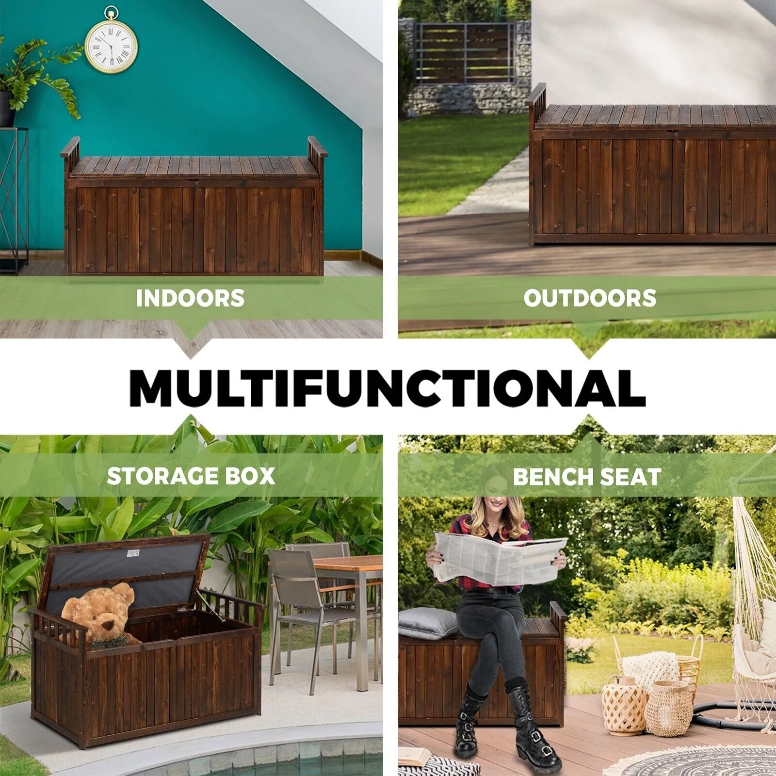 Livsip Outdoor Storage Box Garden Bench Wooden Container Cabinet 500L Large