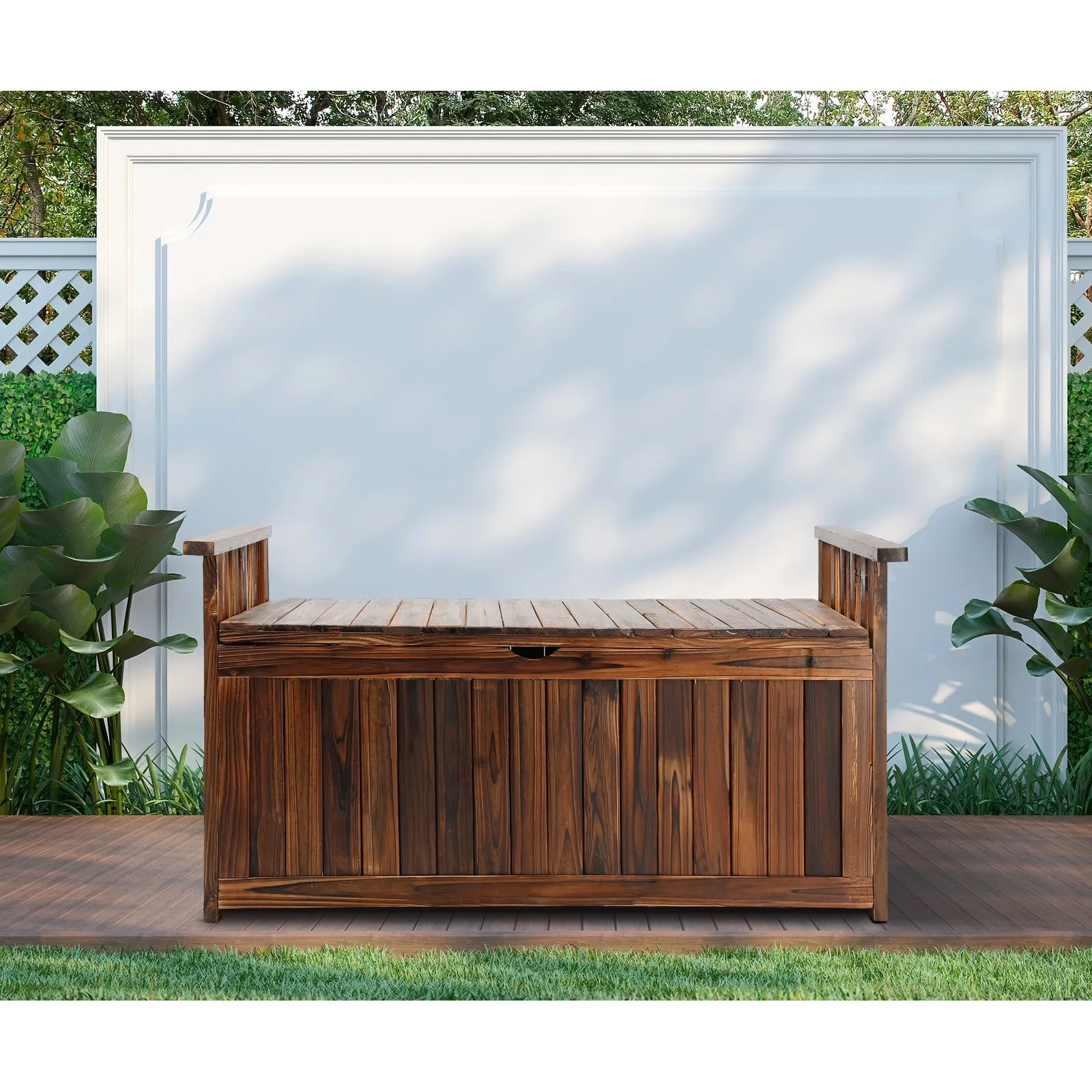 Livsip Outdoor Storage Box Wooden Garden Bench Chest Tool Container L Charcoal